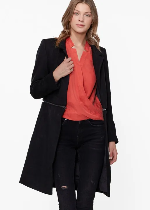 Shop at Konus Women's 2 in 1 Brushed Wool Open Front Zipper Coat Jacket