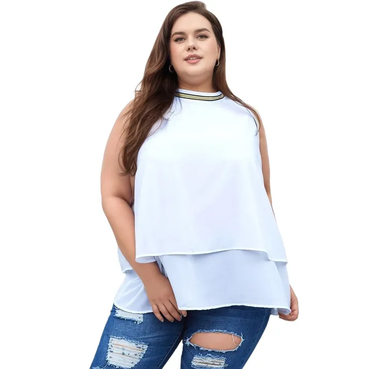 Shop at Konus Pleione Plus Size Mock Neck Sleeveless Chiffon Blouse