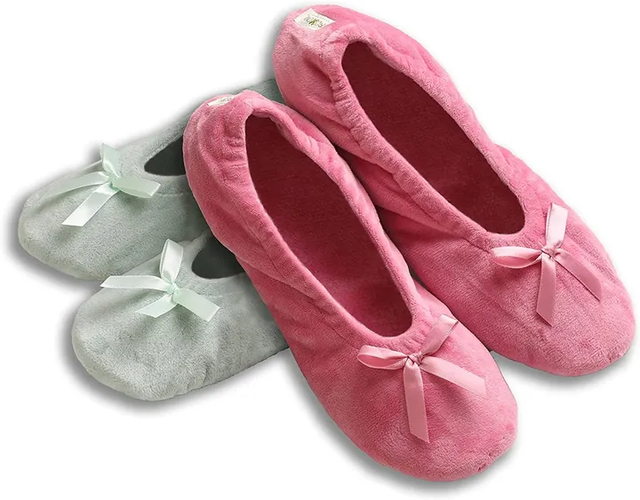 Roxoni Women's Terry Classic Cotton Ballerina Slippers - Pack of 2