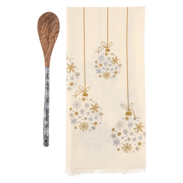 Karma Ornament Holiday Tea Towel with Wooden Spoon