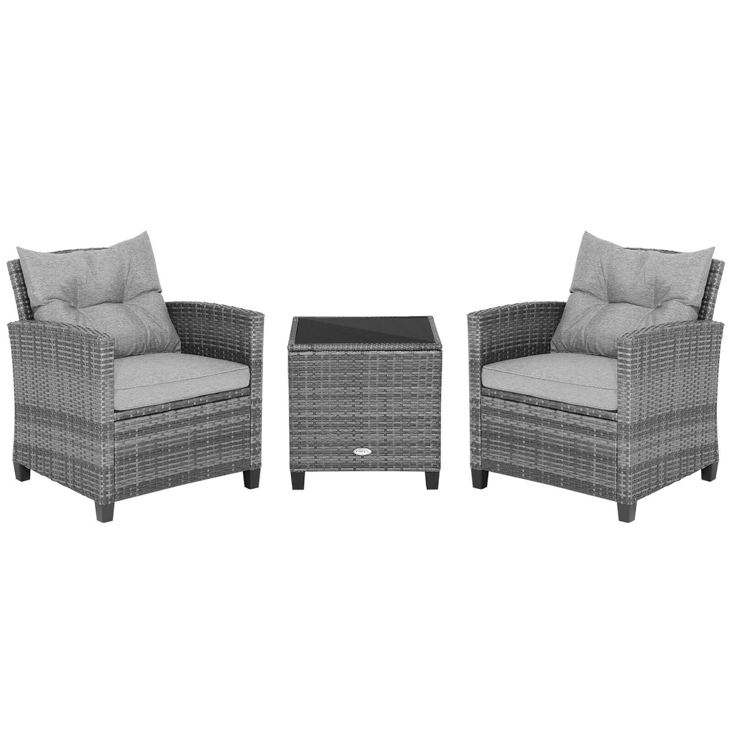 Directdeals Outdoor Wicker Conversation Set With Tempered Glass Tabletop