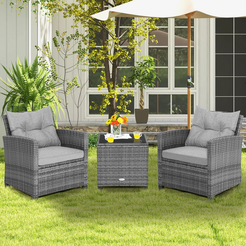 Directdeals Outdoor Wicker Conversation Set With Tempered Glass Tabletop