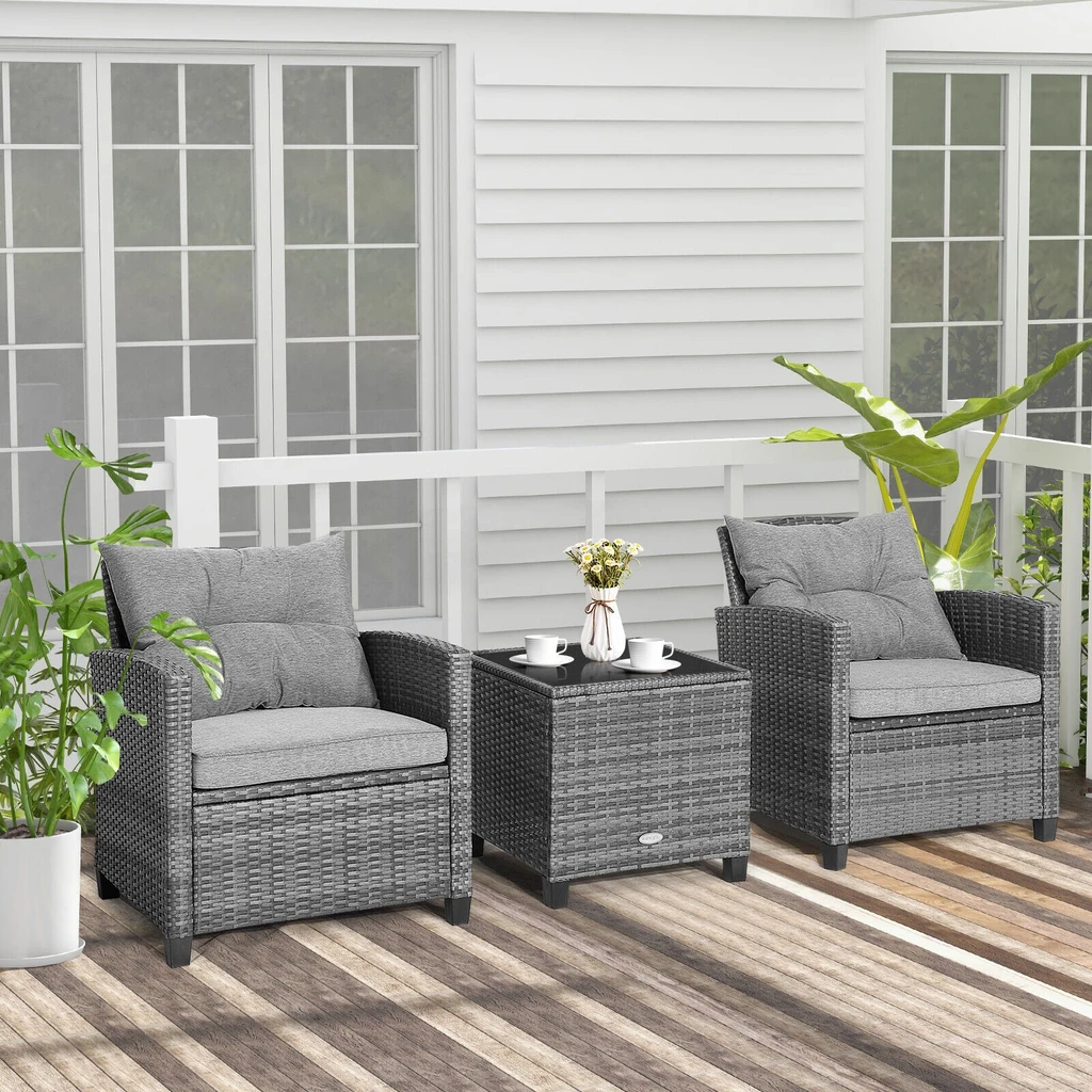 Directdeals Outdoor Wicker Conversation Set With Tempered Glass Tabletop