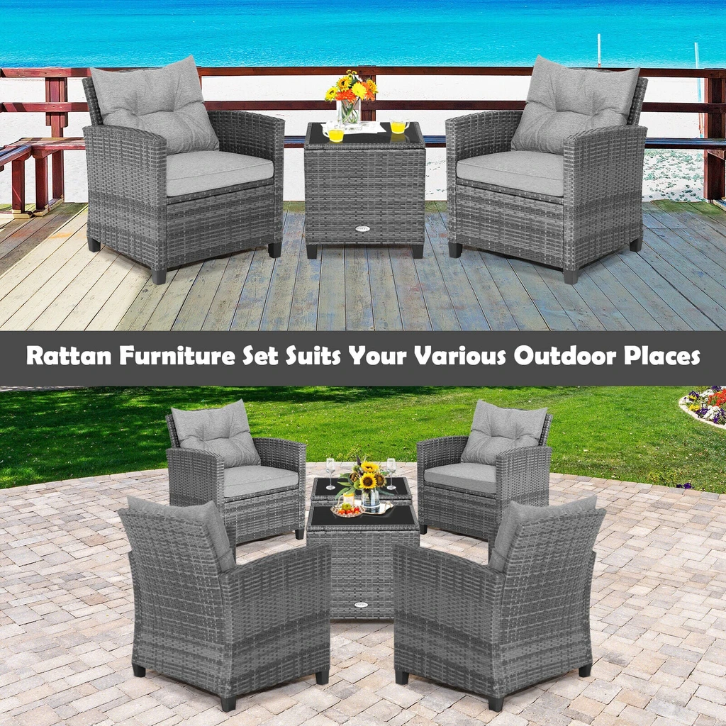 Directdeals Outdoor Wicker Conversation Set With Tempered Glass Tabletop