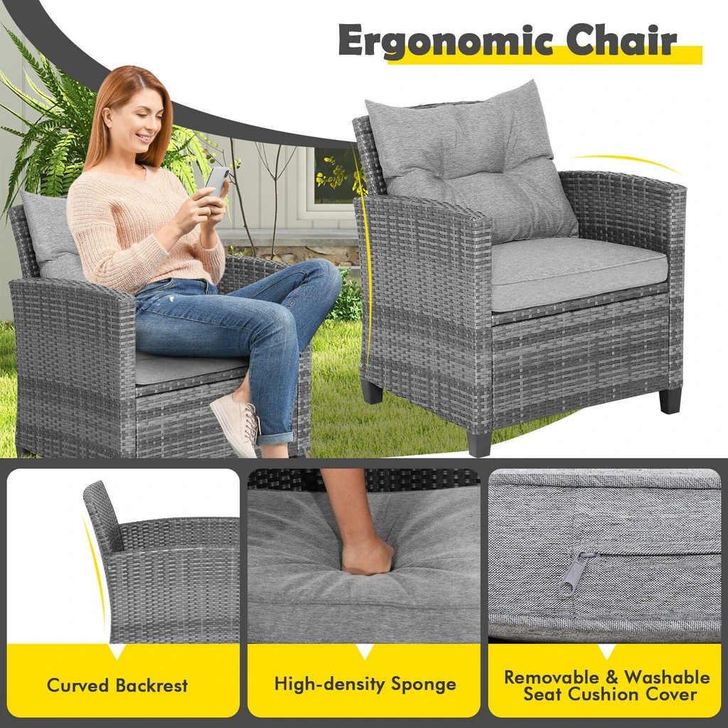 Directdeals Outdoor Wicker Conversation Set With Tempered Glass Tabletop
