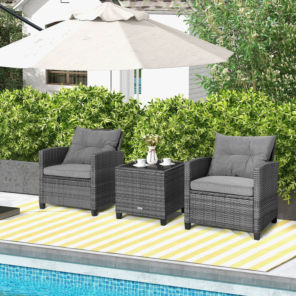 Directdeals Outdoor Wicker Conversation Set With Tempered Glass Tabletop