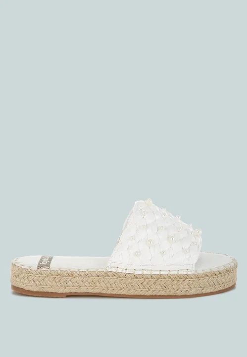 Rag & Co Yakna Pearl Embellished Woven Flats