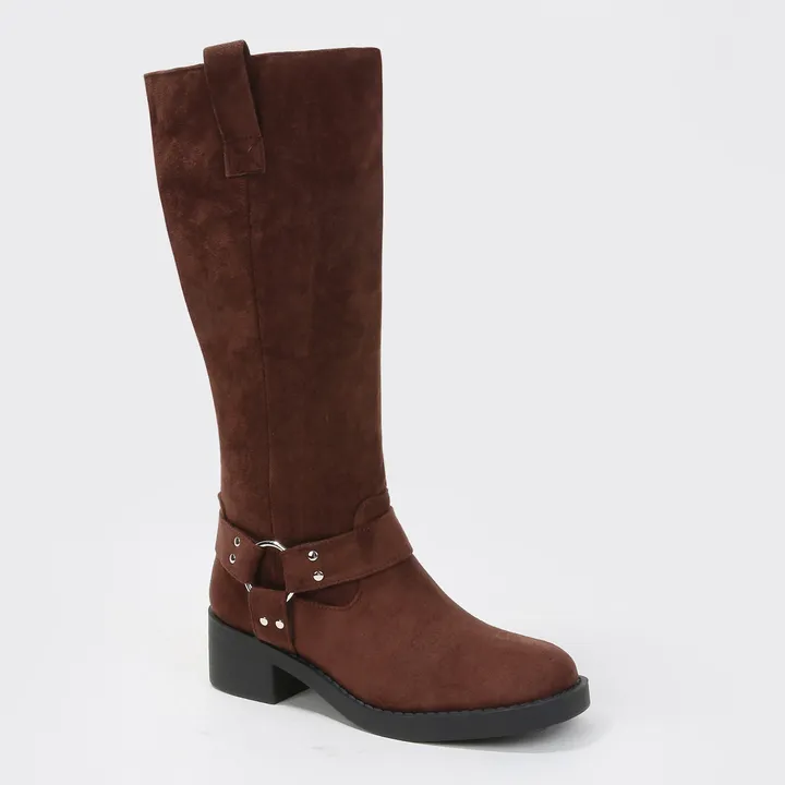 Berness Spencer Suede Harness Knee High Boots With Ring Detail