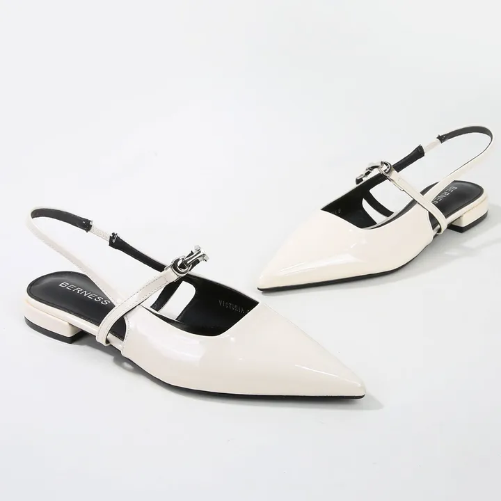 Berness Victoria Patent Pointed Flats With Sleek Strap Detail