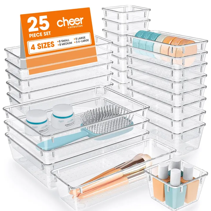Cheer Collection Clear Plastic Drawer Organizer Set