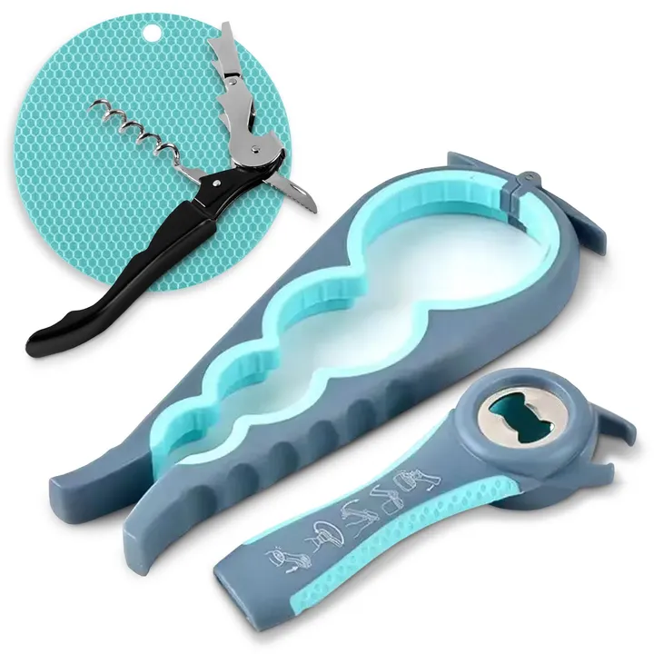 Cheer Collection Jar Opener Kit 4 In 1 Tool Set For Easy Lid Removal And Bottle Opening