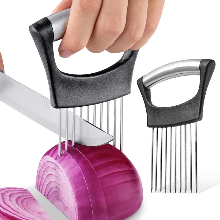 Cheer Collection Onion Holder For Slicing With Prongs And Non-slip Comfort Grip Handle