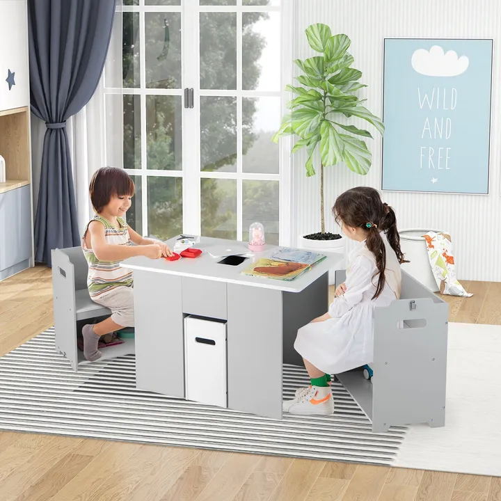 Gbruno Store 4-in-1 Kids Table And Chairs With Multiple Storage For Learning