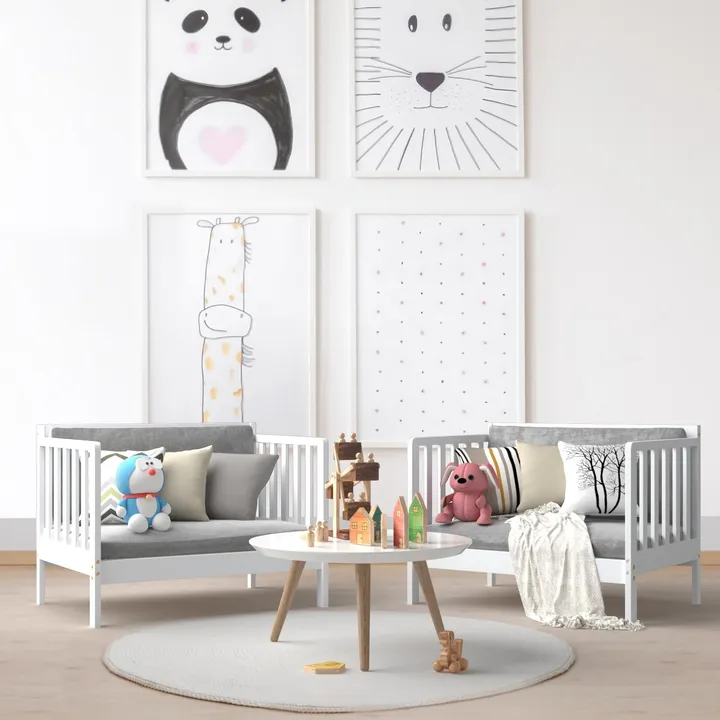Gbruno Store 2-in-1 Convertible Kids Wooden Bedroom Furniture With Guardrails