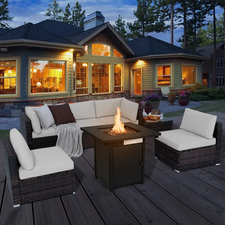 Directdeals Patio Furniture Set With 28 Inches Propane Gas Fire Pit Table