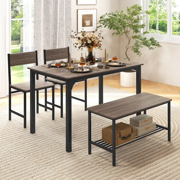 Directdeals Rustic Dining Table Set With 2 Chairs & Bench