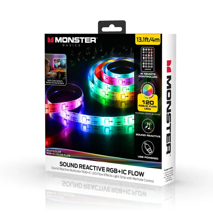 Monster Illuminessence Sound Reactive Color Flow Indoor LED Light Strip, Remote Controlled