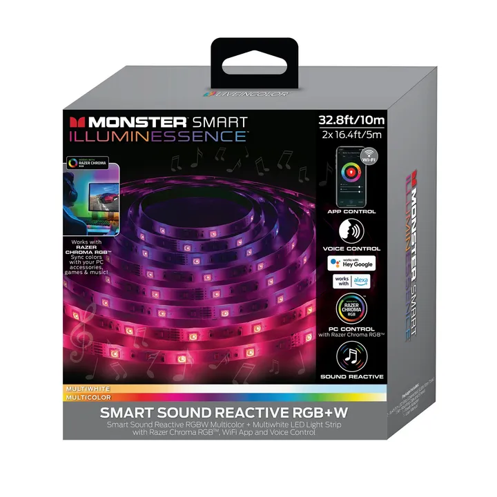 Monster Illuminessence Smart Sound Reactive Multi-Color Multi-white Indoor LED Light Strip