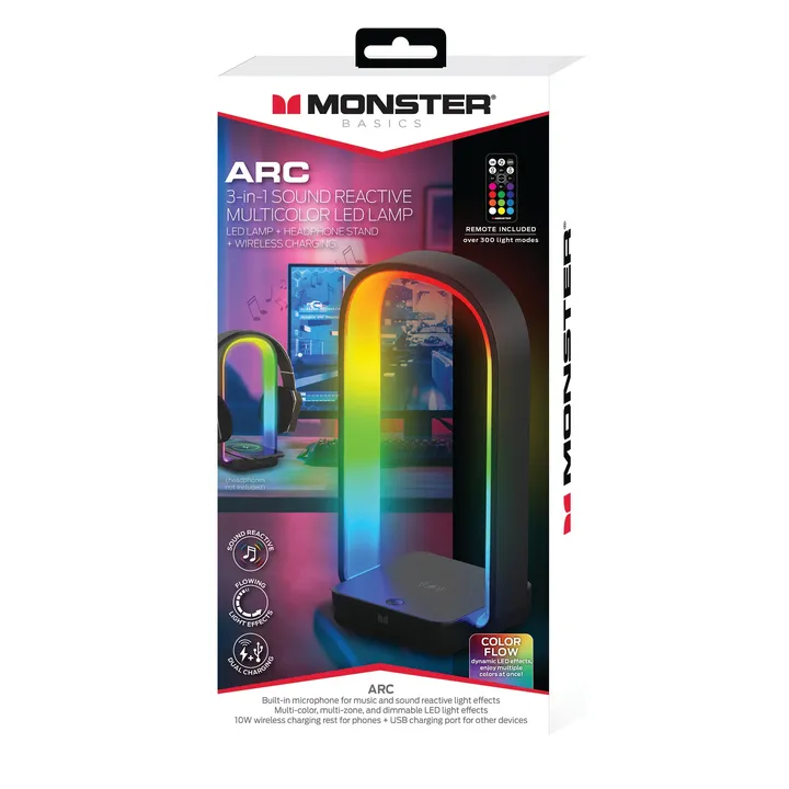 Monster Illuminessence Wireless 10W Sound Reactive LED Arc Light Lamp Charging Station