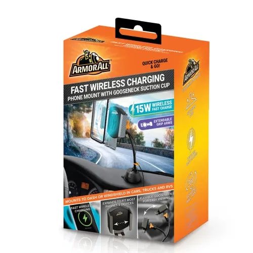 Armor all 15W Fast Wireless Gooseneck Charging Suction Phone Mount