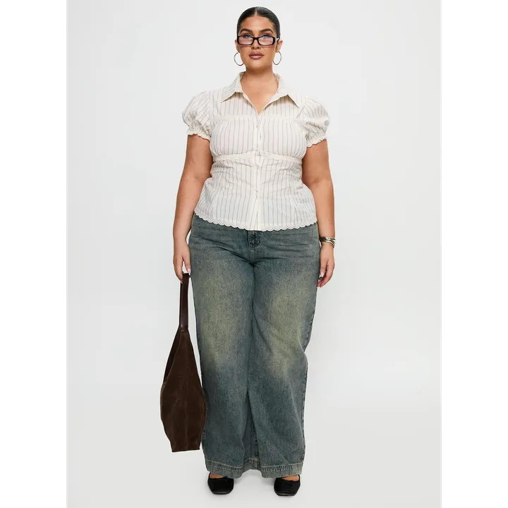 Princess Polly Deserve You Puff Sleeve Button Front Top Curve
