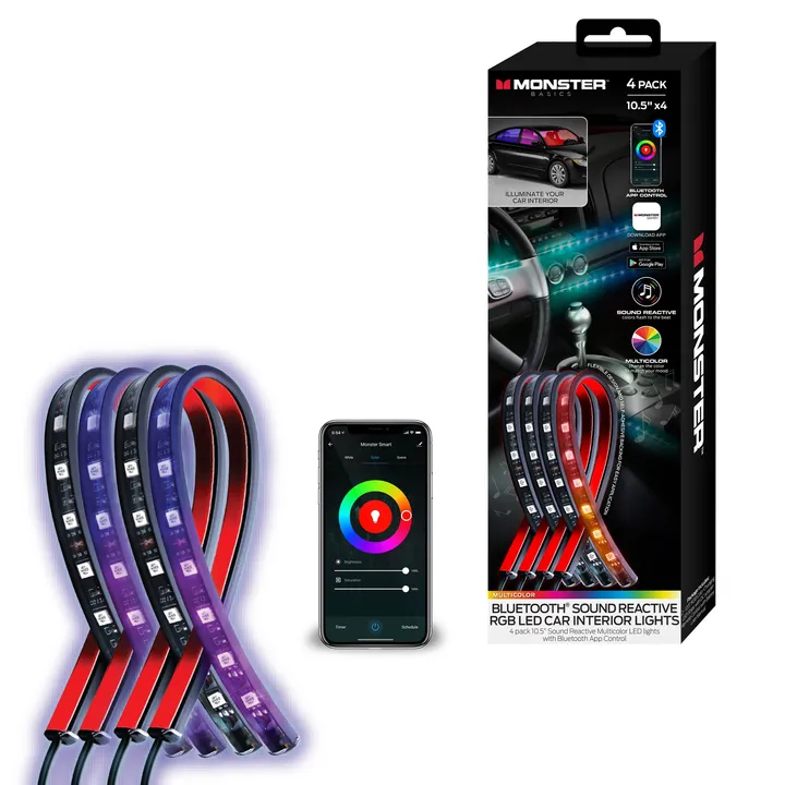 Monster Illuminessence Smart App Sound-Reactive LED Car Interior Lights