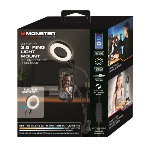 Monster Illuminessence Multi White LED Ring Light - Clip On Phone Mount For Vlogging
