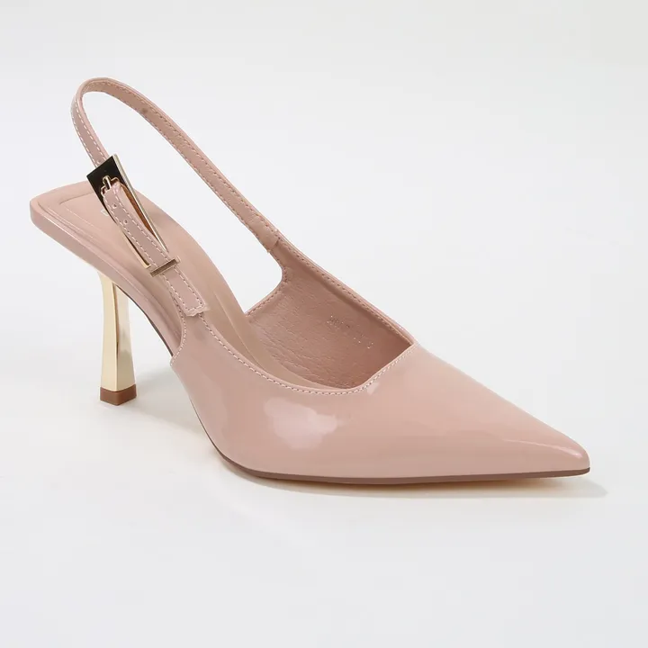 Berness Honey Glossy Slingback Heels With Gold Buckle Detail