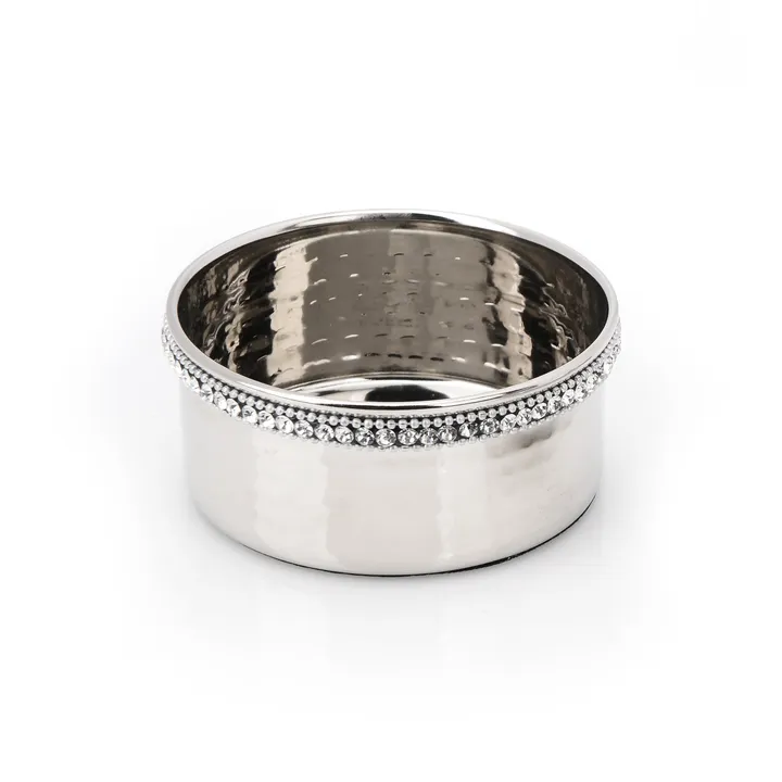 Classic Touch Stainless Steel Wine Coaster With Crystal Bead Edge