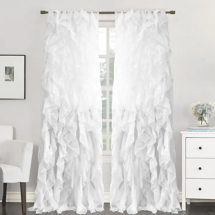 Sweet Home Collections Chic Sheer Voile Ruffled Window Curtain - 2 Panels