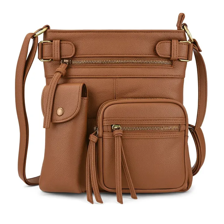Krediz Super Soft Genuine Leather Crossbody Bag With Top Belt Accent