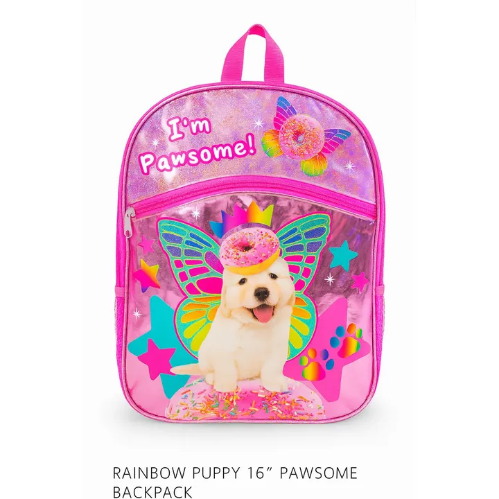 Krediz Rainbow Puppy Backpack- Fun & Sparkly Girls School Backpack