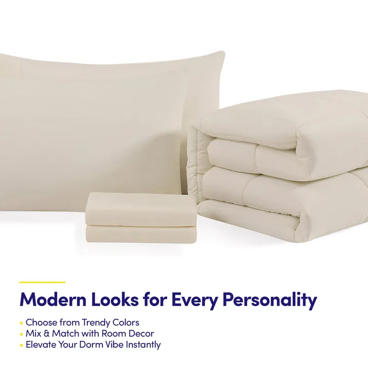 undefined Campus Ready Twin Xl Bundle - Solid Comforter And Pillows Sheet Set