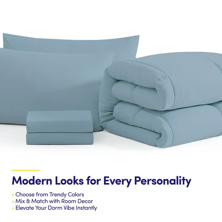 undefined Campus Ready Twin Xl Bundle - Solid Comforter And Pillows Sheet Set