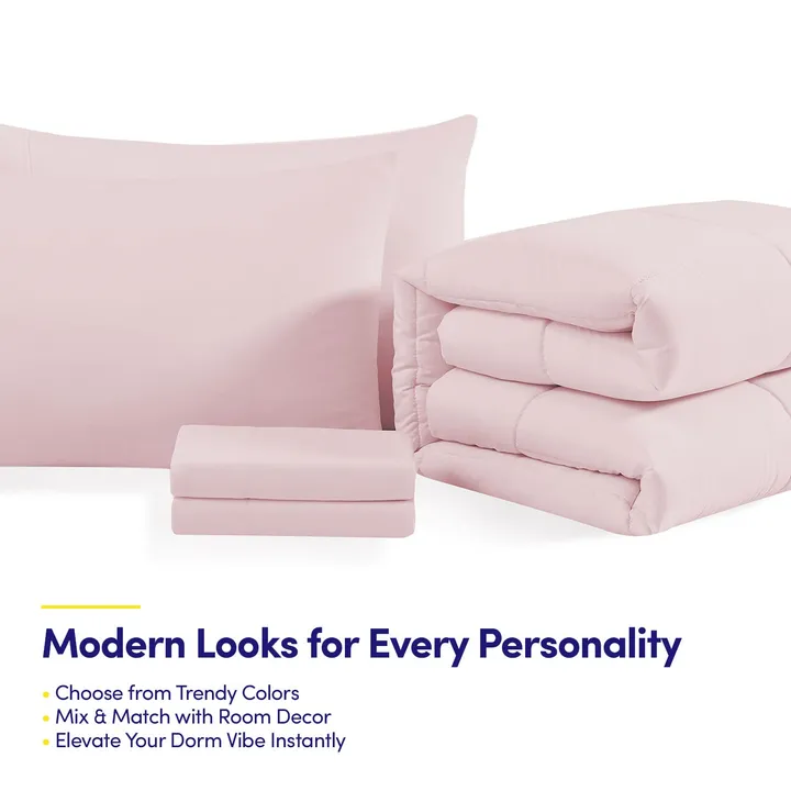 undefined Campus Ready Twin Xl Bundle - Solid Comforter And Pillows Sheet Set