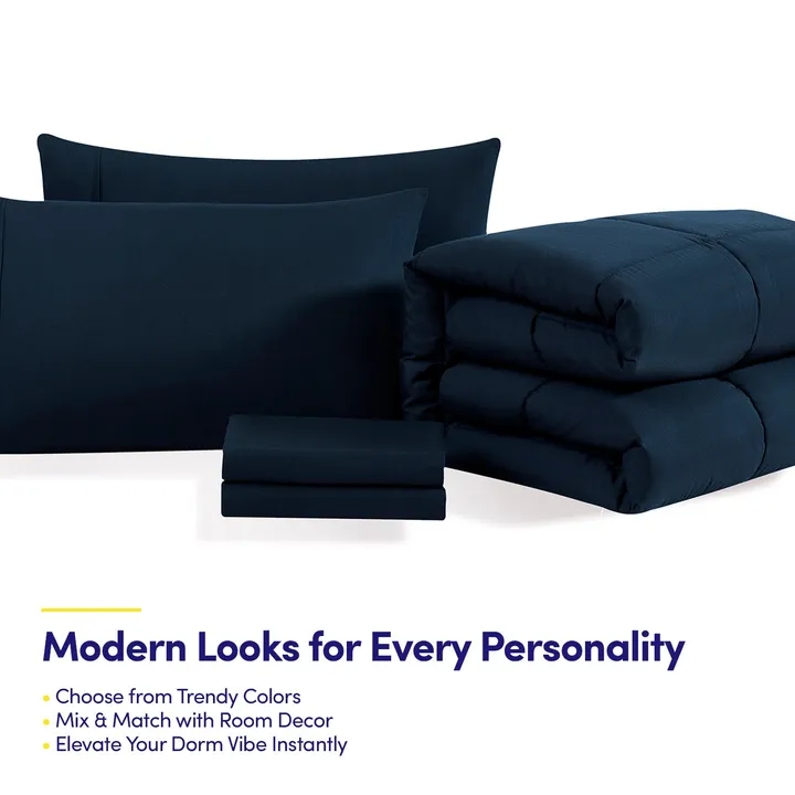undefined Campus Ready Twin Xl Bundle - Solid Comforter And Pillows Sheet Set