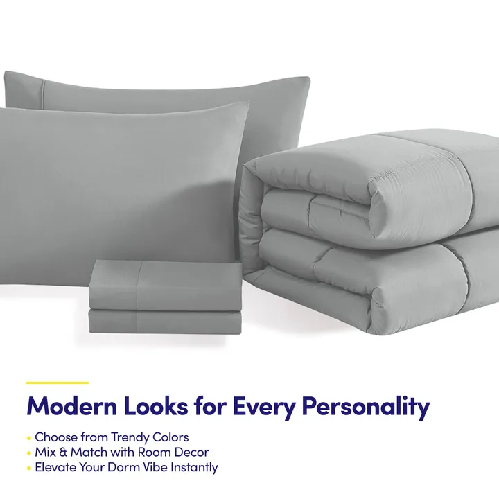 undefined Campus Ready Twin Xl Bundle - Solid Comforter And Pillows Sheet Set