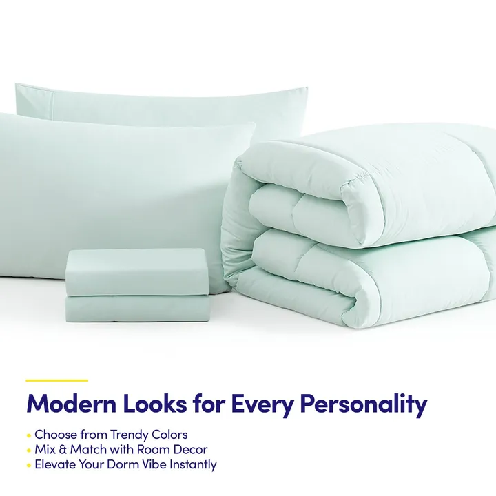 undefined Campus Ready Twin Xl Bundle - Solid Comforter And Pillows Sheet Set