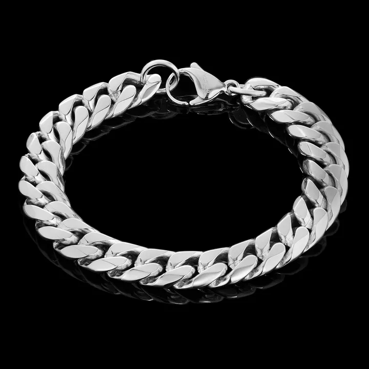 West Coast Jewelry Rounded Beveled Edge Curb Chain Stainless Steel Bracelet