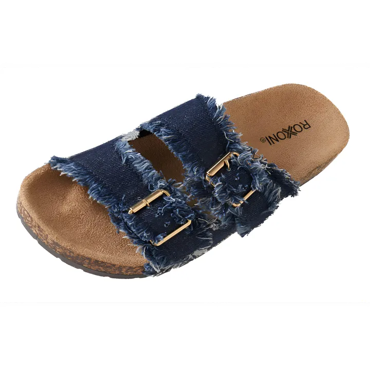 Roxoni Women's Comfort Flat Sandals With Double Buckle Adjustable Straps