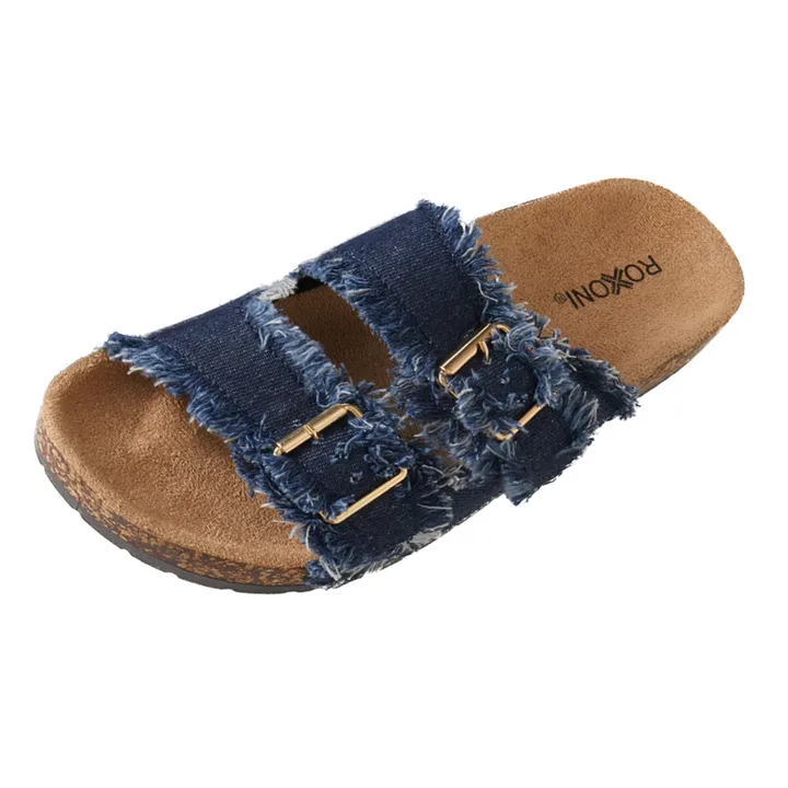 Roxoni Women's Comfort Flat Sandals With Double Buckle Adjustable Straps