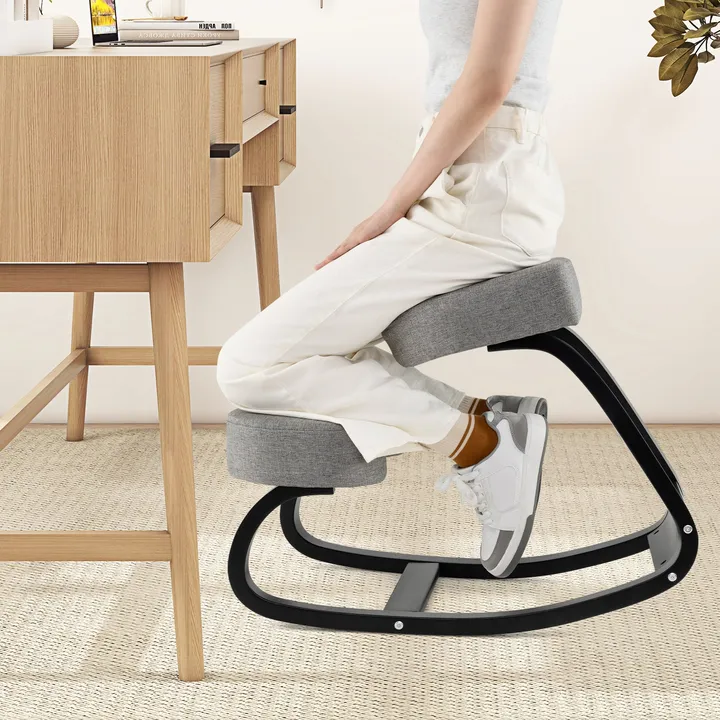 Directdeals Wooden Ergonomic Backless Rocking Kneeling Chair With Padded Cushion
