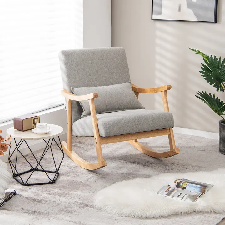 Directdeals Upholstered Rocking Chair With Pillow and Rubber Wood Frame
