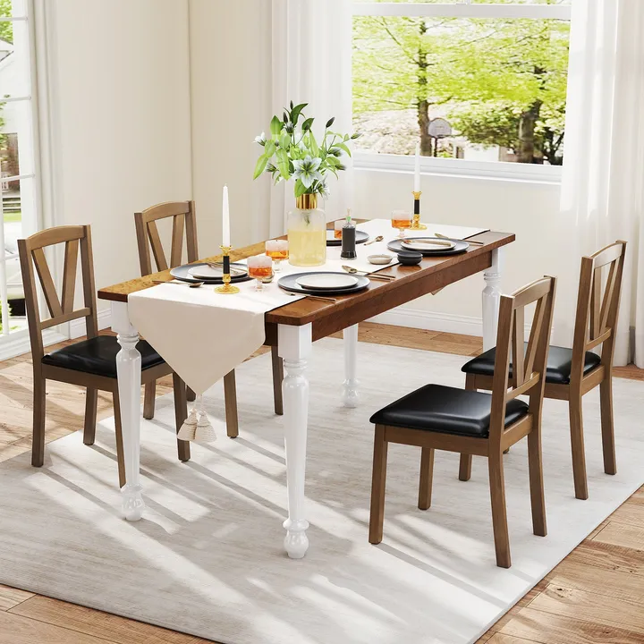Directdeals Wooden Dining Chair With PU Leather Upholstered and Rubber Wood Frame