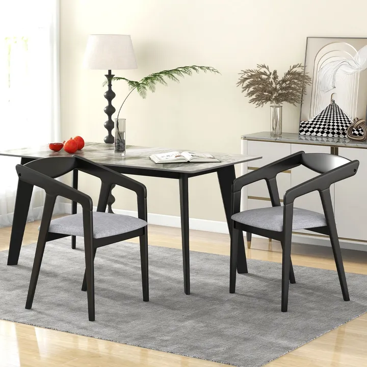 Directdeals Wooden Dining Chair With Rubber Wood Frame Armrests And Padded Cushion