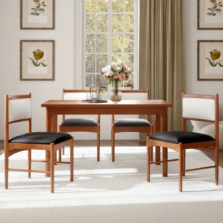 Directdeals Wooden Dining Chair With Rubber Wood Frame And Faux Sherpa Backrest
