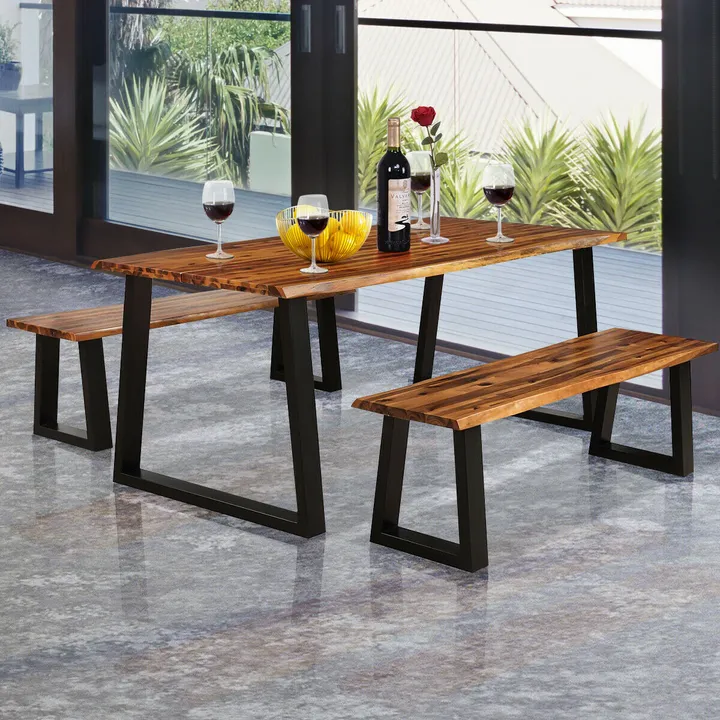 Directdeals Solid Acacia Wood Patio Bench Dining Bench Seating Chair