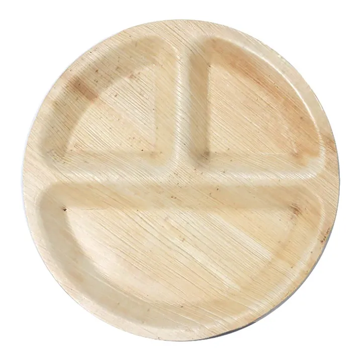 Smarty Had a Party Round Palm Leaf 3-Partition Eco Friendly Disposable Dinner Plates
