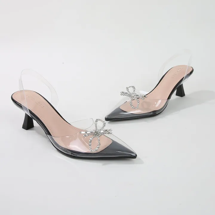 Berness Nana Bow Slingback Clear Pump Heels