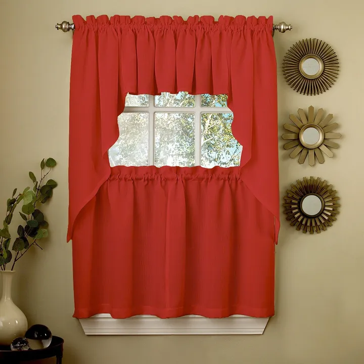 Sweet Home Collections Ribcord Tailored Window Curtain - Tier Pair Valance Swag Set